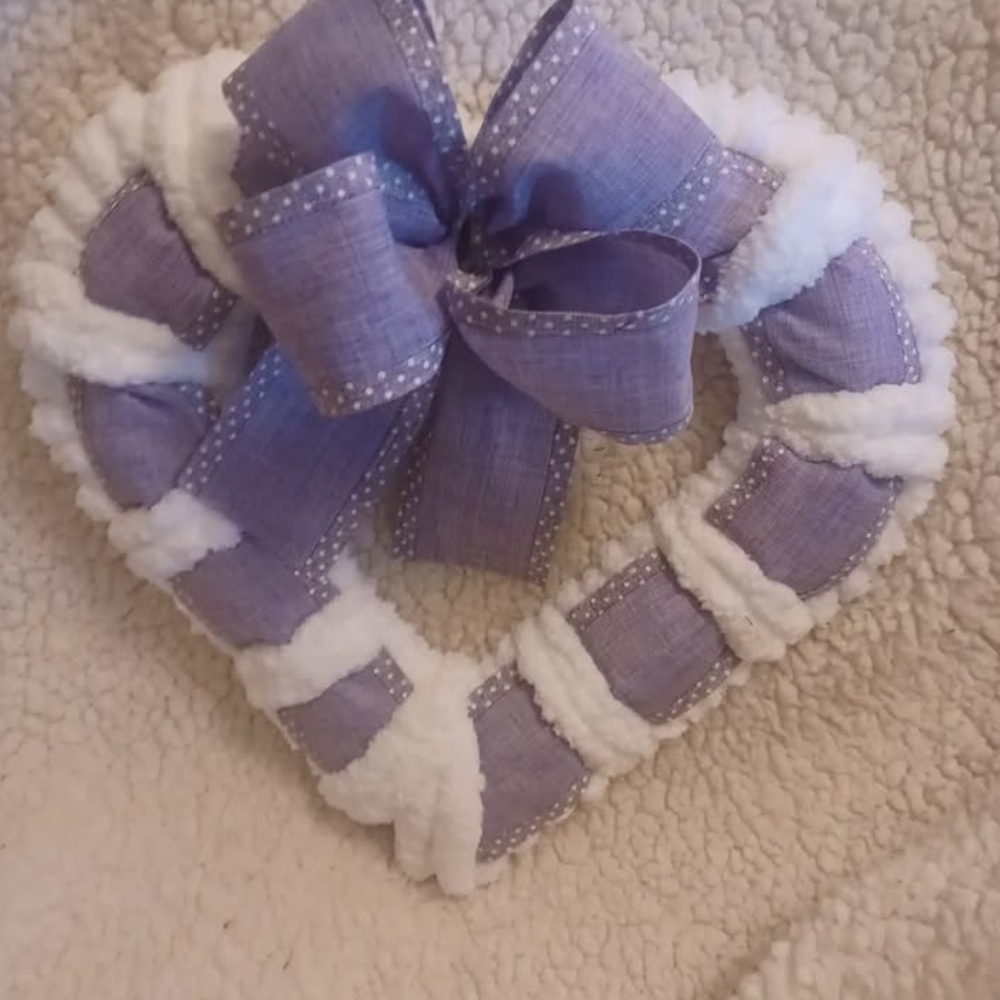 Purple and White Heart Wreath with Bow